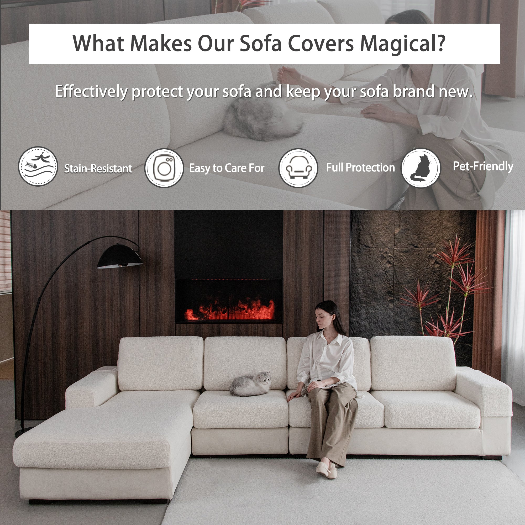 OHSIO Couch Cushion Covers for Sectional Sofa, Stretch Soft Sofa Slipcovers Washable Wear-Resistant Universal Furniture Protector for Living Room