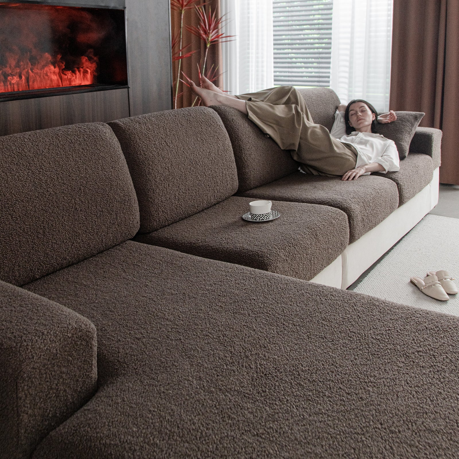 OHSIO Couch Cushion Covers for Sectional Sofa, Stretch Soft Sofa Slipcovers Washable Wear-Resistant Universal Furniture Protector for Living Room