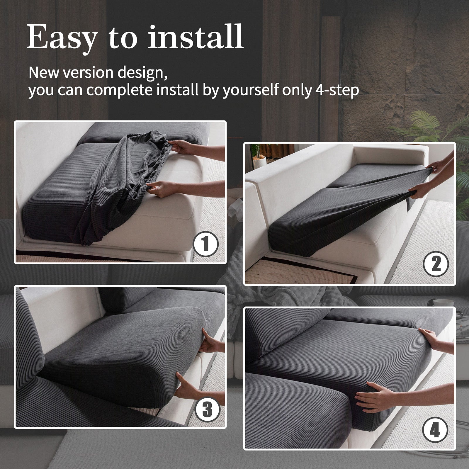 OHSIO Sectional Couch Covers, Wear Resistant Stretch Sofa Covers Washable Soft Couch Cushion Covers Anti Slip Furniture Protector Sofa Slipcovers for Pets