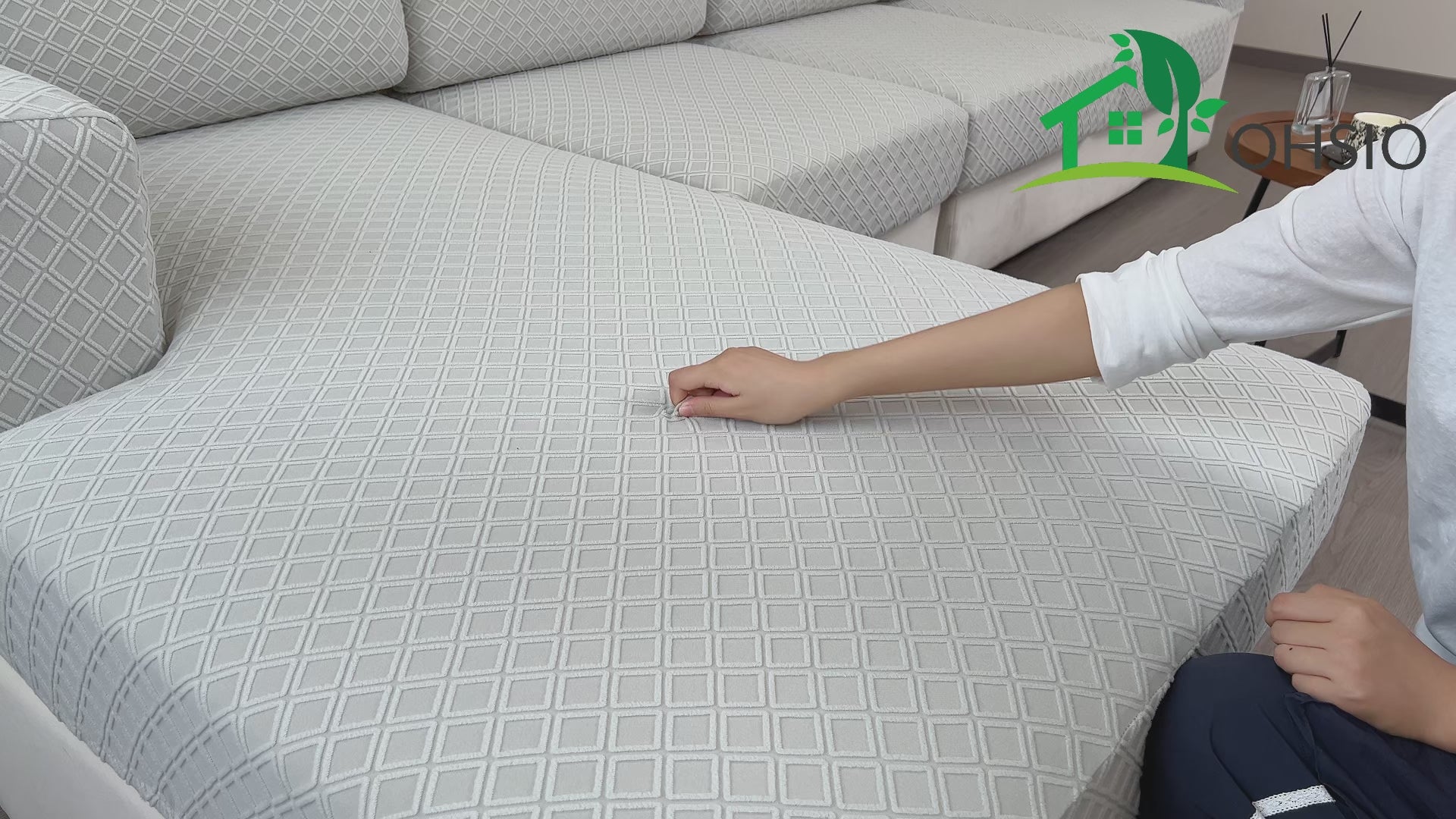 OHSIO Couch Cover, Stretch Sofa Cover, Soft Seat Cushion Covers Washable, Sectional L Shape Sofa Slipcover, Wear Stain Resistant Pet Friendly Furniture Protector for Home